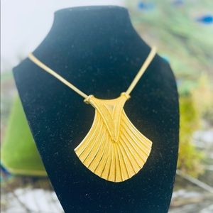 1960s Crown Trifari HUGE Egyptian Revival RARE Gold Plated Pendant Necklace